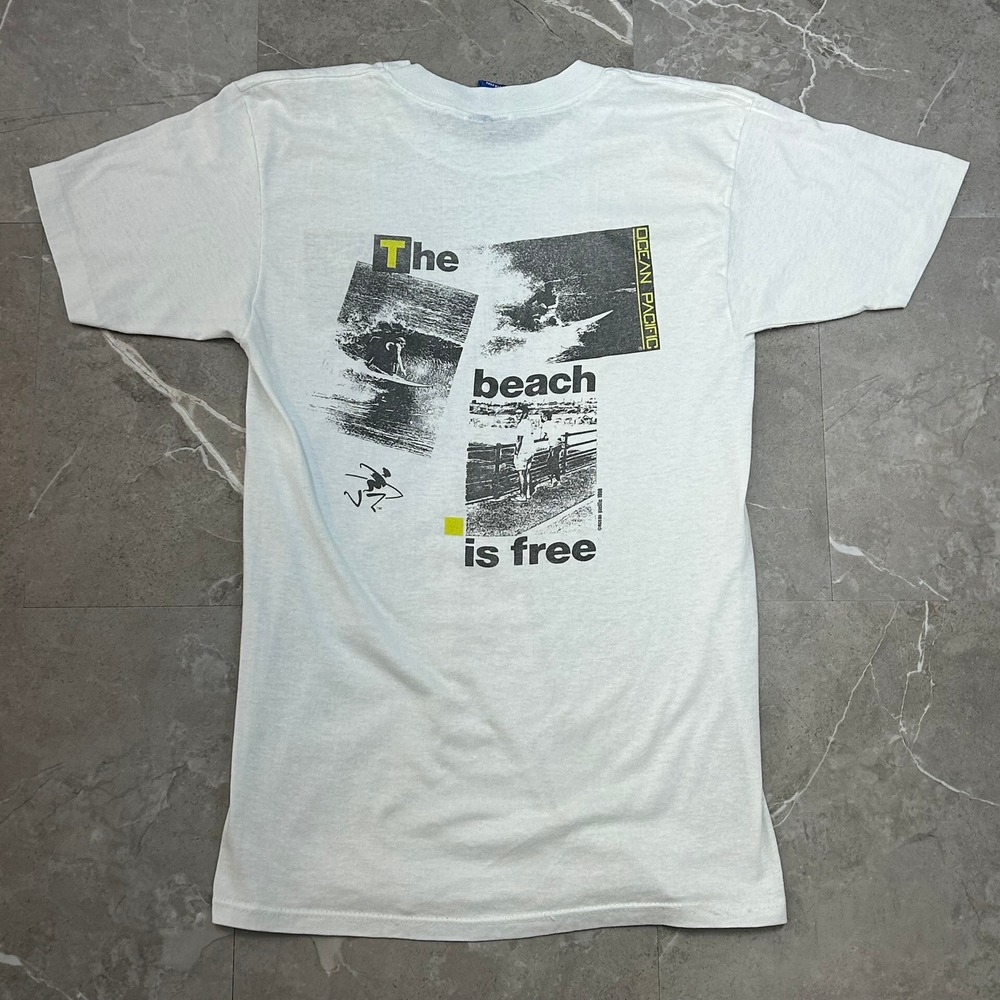 80s Vintage Ocean Pacific Surf Graphic Tee Men Small Beach Is Free Surfing Shirt